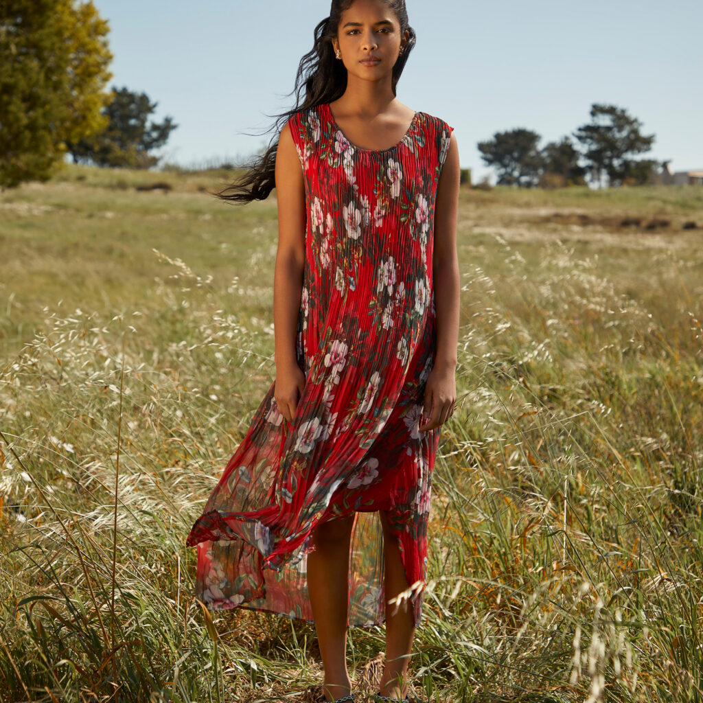 Floral Printed Pleated Woven Dress - Queenspark