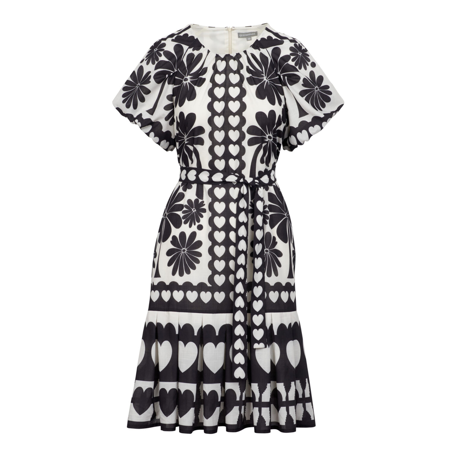 Flower Print Heart Neckline Sleeveless Dress