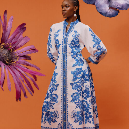 ladies woven dress Border Printed Midi dress