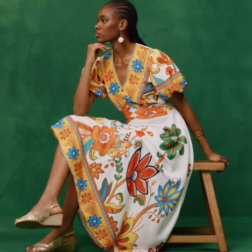 Lds Border Print Woven Maxi Dress - Queenspark